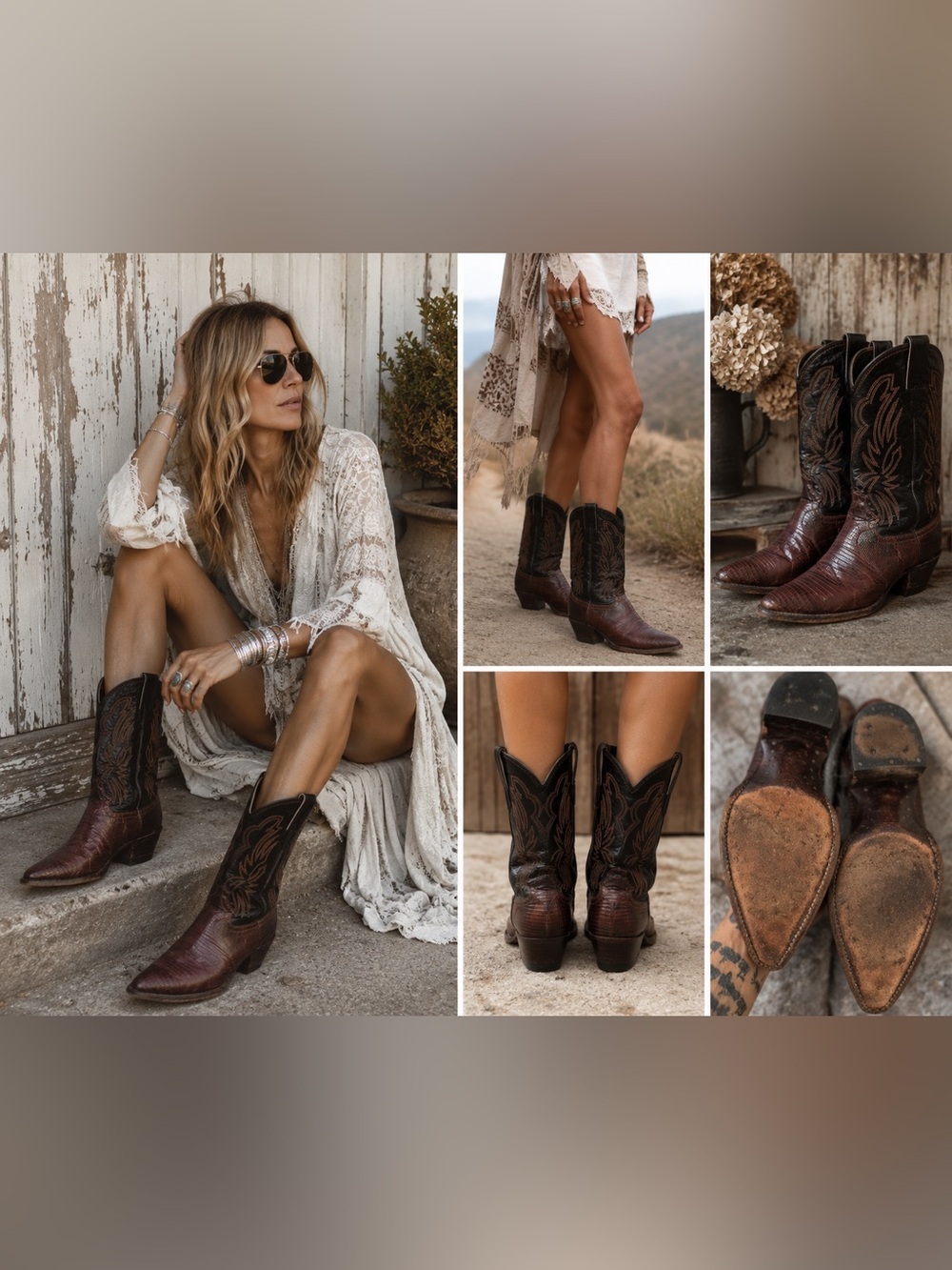 Justin Vintage Brown Lizard Print Western Cowboy Boots | USA Made | Women’s 7.5B